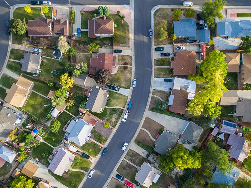 Overview of a typical suburb neighborhood