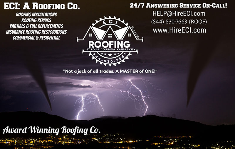 new Enterprise Contracting, Inc logo on top of graphic of lightning bolts and tornadoes