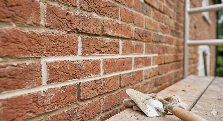 Close up of freshly tuckpointed brick mortar joints