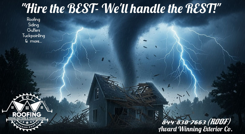 new Enterprise Contracting, Inc logo on top of graphic of lightning bolt striking a residential home chimney with a ladder on the roof
